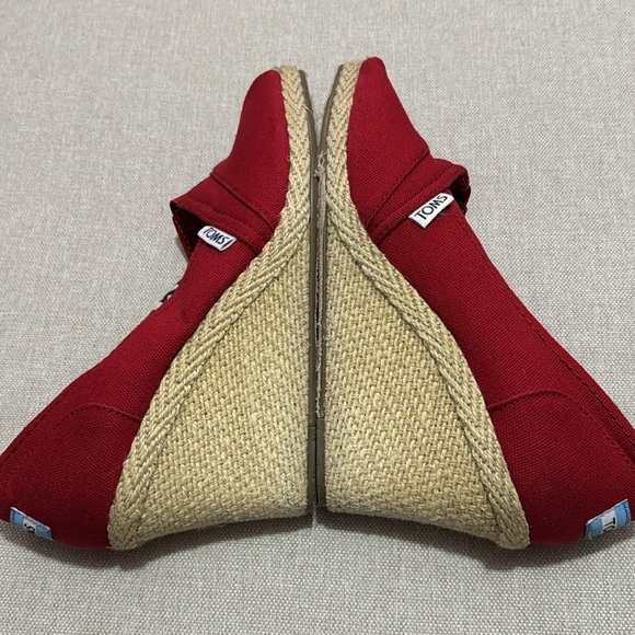 Toms Espadrille Wedge Peep Toe Sandals-Sz 9.5-Red Cotton Cloth - Picture 7 of 16